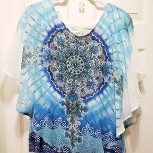 Westport Blue Geometrical Rhinestone Blouse - Size XL